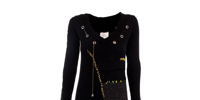 Dámské černé šaty s cvočky a žlutými detaily DY Dislay Design