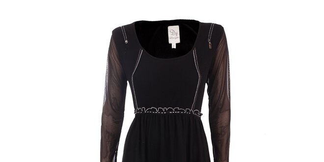 Dámské černé šaty s volány a bílými detaily DY Dislay Design