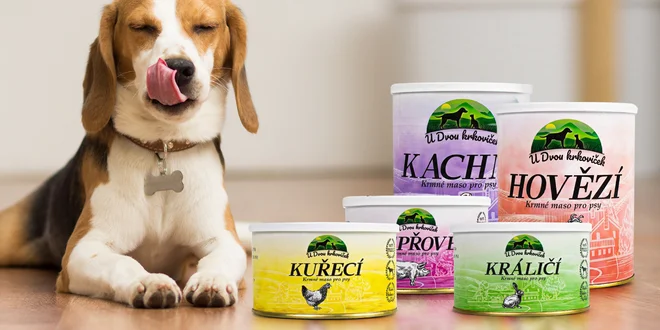 Sety psích konzerv: kuřecí, hovězí i králičí a kachní
