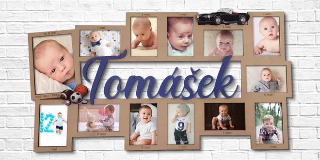 Můj první rok: 12 rámečků na fotky a jméno dítěte