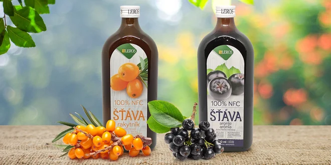 Čistě přírodní šťávy z rakytníku a arónie