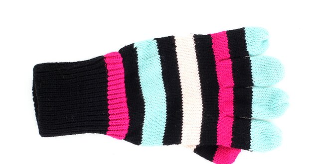 Dámské černé rukavice s barevnými pruhy Fundango