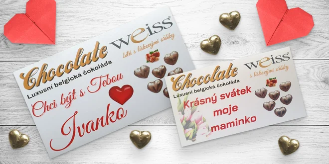 Luxusní belgické pralinky s romantickým vyznáním