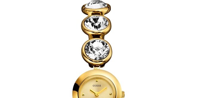Dámské zlatě tónované hodinky  s krystaly Guess
