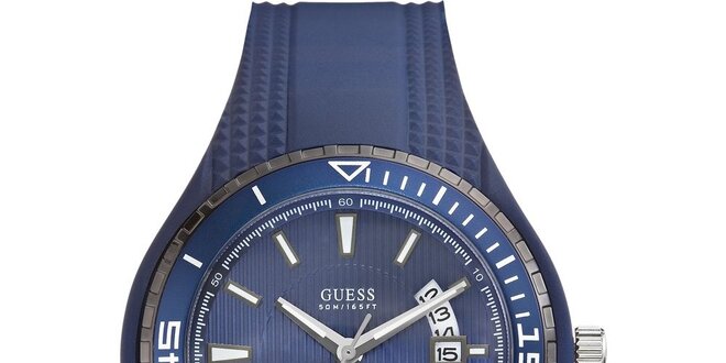 Pánské modré analogové hodinky Guess s datumovkou