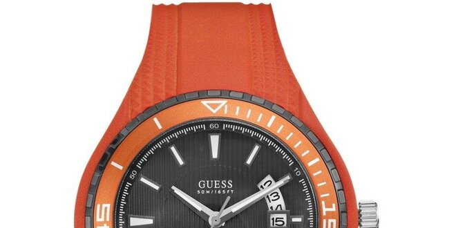 Pánské oranžové náramkové hodinky Guess