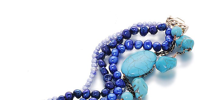 Dámský modro-tyrkysový náramek s perlami Orchira
