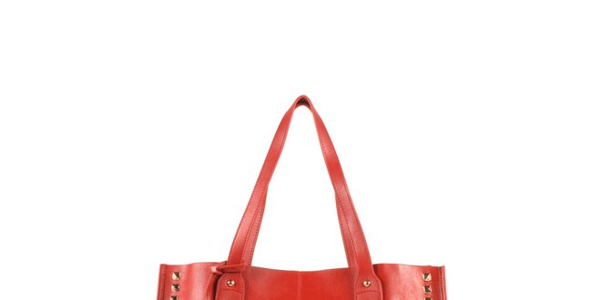 Dámská červená kožená kabelka s cvočky a visačkou Joysens