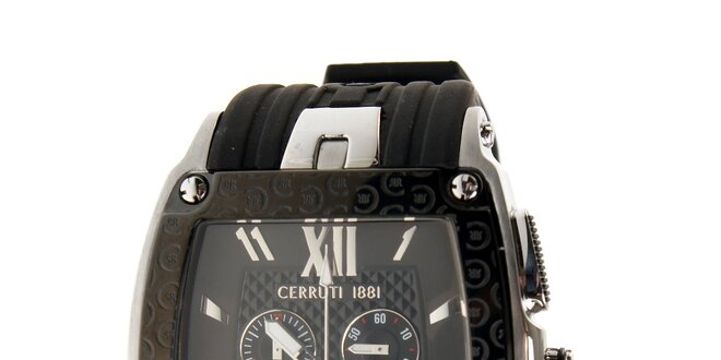 Pánské černo-stříbrné hodinky Cerruti 1881 s pryžovým páskem