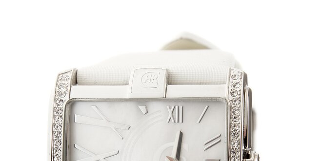Dámské hodinky Cerruti 1881 s bílým páskem a krystaly