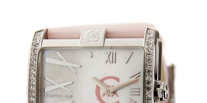 Dámské hodinky Cerruti 1881 s růžovým páskem a krystaly