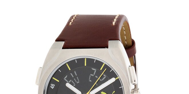 Pánské hnědo-černé hodinky se žlutými prvky Puma