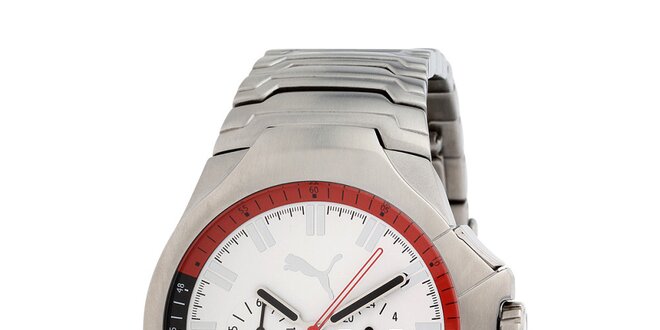 Pánské stříbrné analogové hodinky s bílým ciferníkem Puma