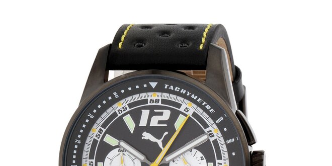 Pánské černé ocelové hodinky Puma s černým řemínkem