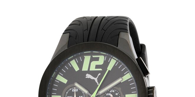 Pánské černé ocelové hodinky Puma s plastovým řemínkem