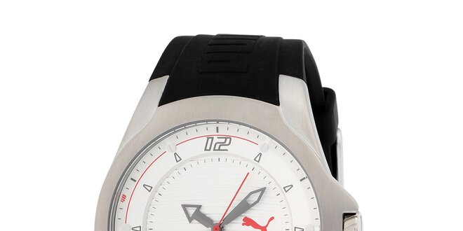 Pánské černo-stříbrné hodinky s červenými detaily Puma