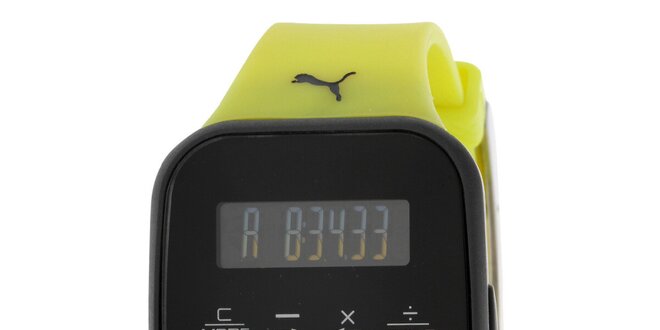 Pánské černé digitální hodinky se žlutým řemínkem Puma