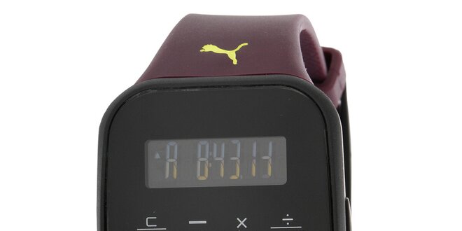 Pánské černé digitální hodinky s vínovým řemínkem Puma