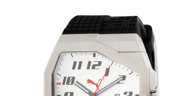 Pánské stříbrné hranaté hodinky Puma