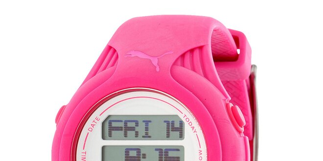 Dámské kulaté růžové digitální hodinky Puma