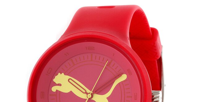 Pánské červené kulaté analogové hodinky Puma
