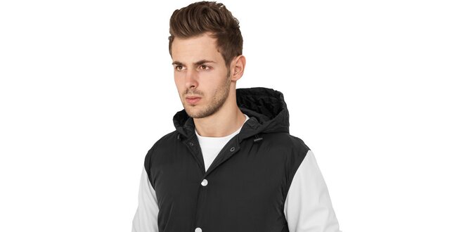 Pánská černo-bílá college bunda s kapucí Urban Classics