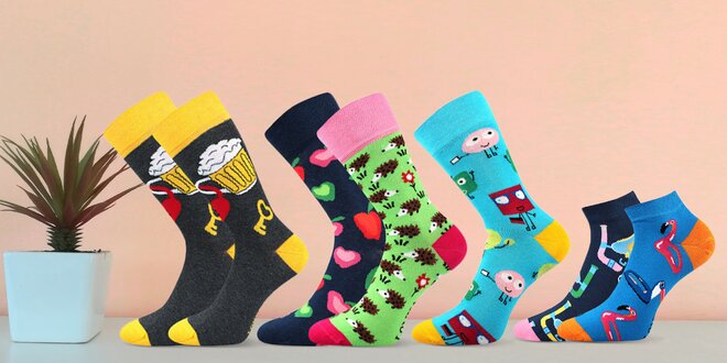 Zábavné barevné ponožky: 3 páry podle výběru