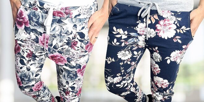 Dámské vzorované baggy kalhoty s květinami