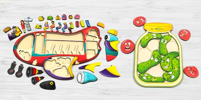 Dřevěné vkládací puzzle vyrobený v ČR: 6 variant