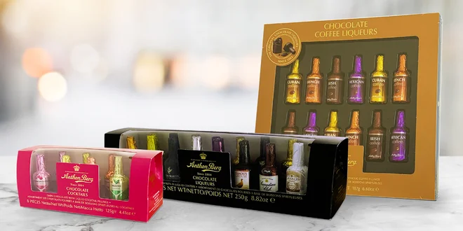 Čokoládové lahvičky s alkoholem světoznámých značek