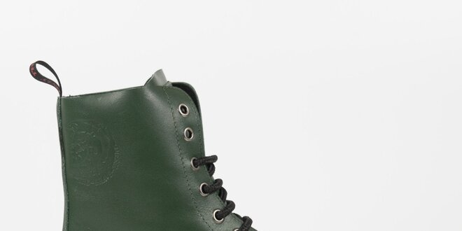 Dámské lahvově zelené kožené punkové boty Diesel