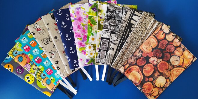 Textilní obaly na knihy a diáře: 12 motivů