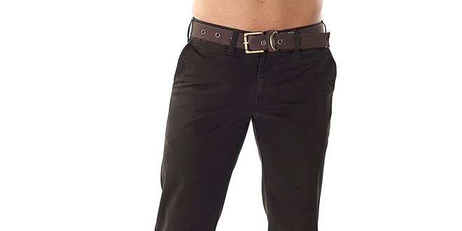 Pánské tmavě hnědé kalhoty s páskem Bendorff