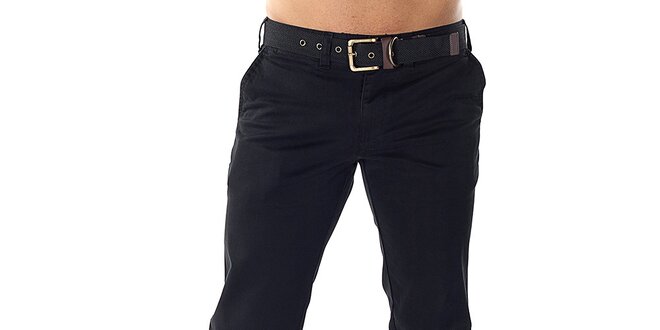 Pánské černé kalhoty s páskem Bendorff
