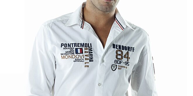 Pánská bílá casual košile s nášivkami Bendorff