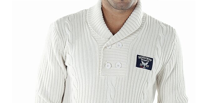 Pánský bílý svetr s copánkovým vzorem Bendorff