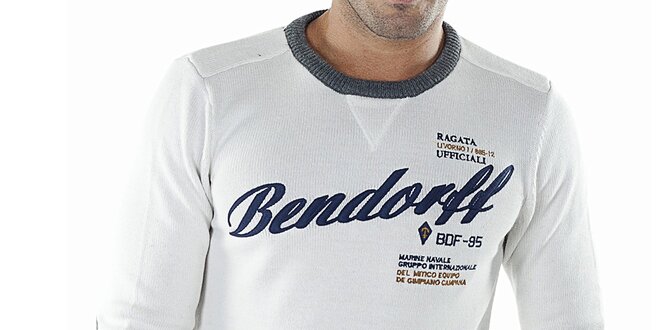 Pánský bílý svetr s kontrastními lemy Bendorff
