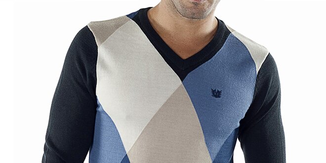 Pánský modře kostkovaný svetr s černými rukávy Bendorff