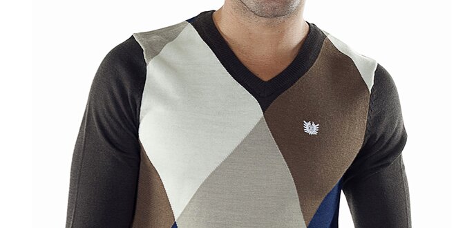 Pánský kostkovaný svetr s černými rukávy a zády Bendorff