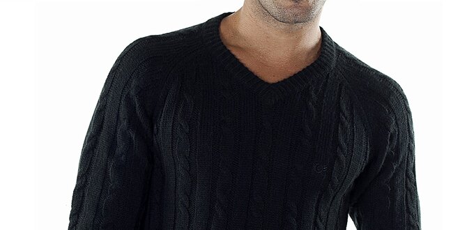 Pánský černý svetr s véčkovým výstřihem Bendorff