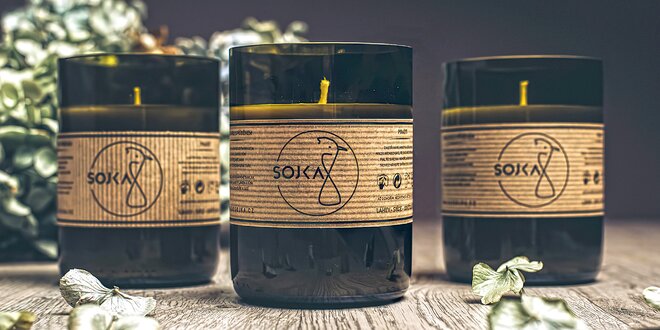 Sojové svíčky české výroby v recyklované lahvi