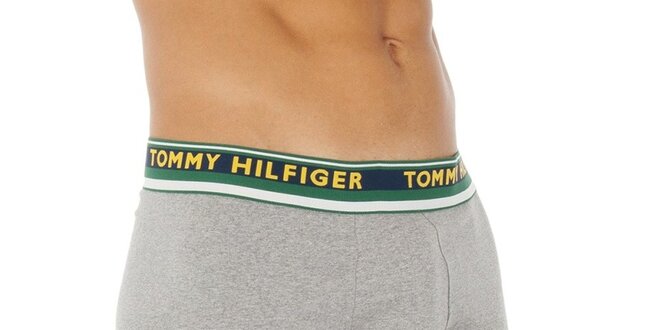 Pánské světle šedé boxerky se zeleným pasem Tommy Hilfiger