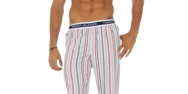 Pánské bílé pruhované pyžamové kalhoty Tommy Hilfiger