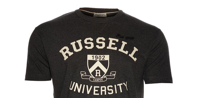 Pánské tmavě šedé melírované tričko Russell Athletic s potiskem