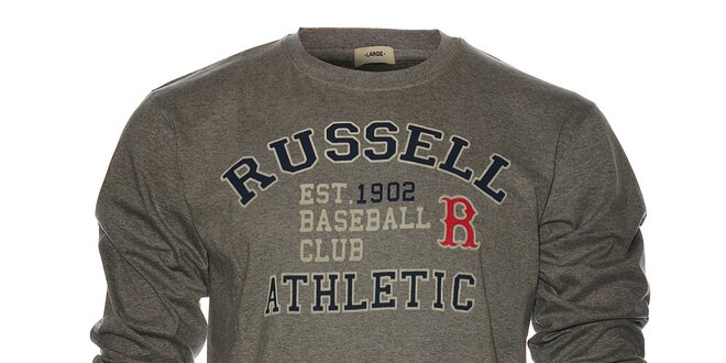 Pánské světle šedé melírované tričko Russell Athletic s potiskem