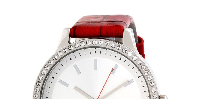 Dámské analogové hodinky s krystaly a červeným páskem Miss Sixty