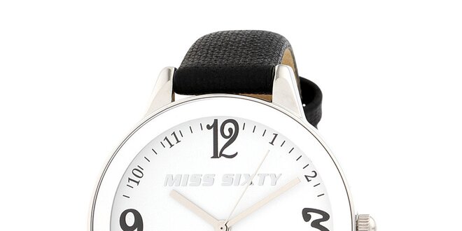 Dámské analogové hodinky s černým koženým řemínkem Miss Sixty