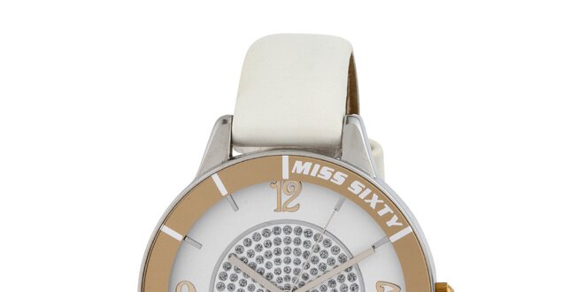 Dámské bílé analogové hodinky s kamínky Miss Sixty