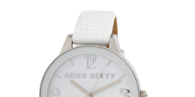 Dámské analogové hodinky s bílým koženým řemínkem Miss Sixty