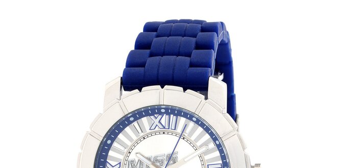 Dámské stříbrné hodinky s modrým řemínkem Miss Sixty